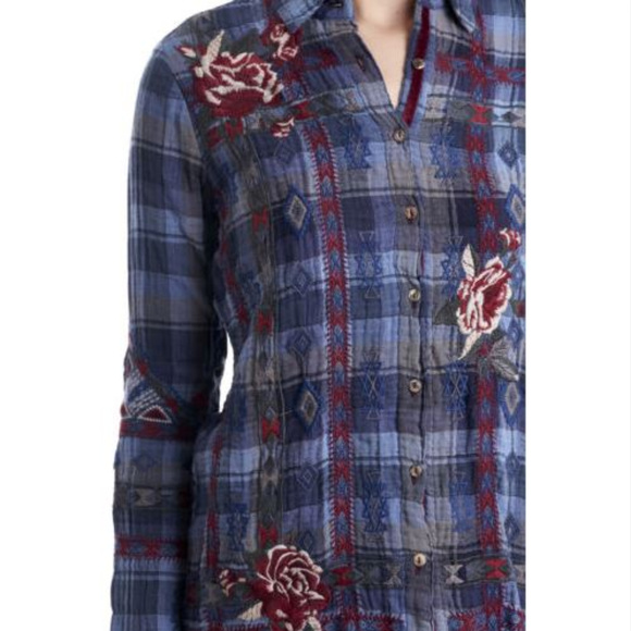 Johnny Was RAE Basic Shirt Plaid Floral Button Up - Picture 2 of 4